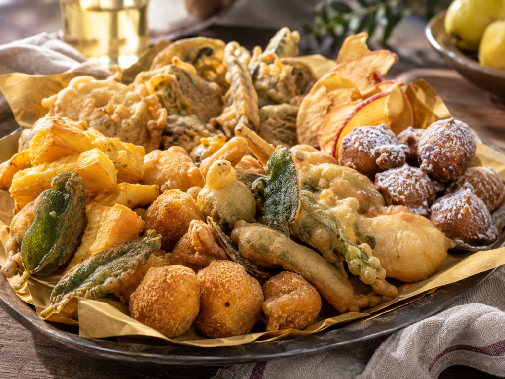Fritto misto alla piemontese con componenti dolci e salate
