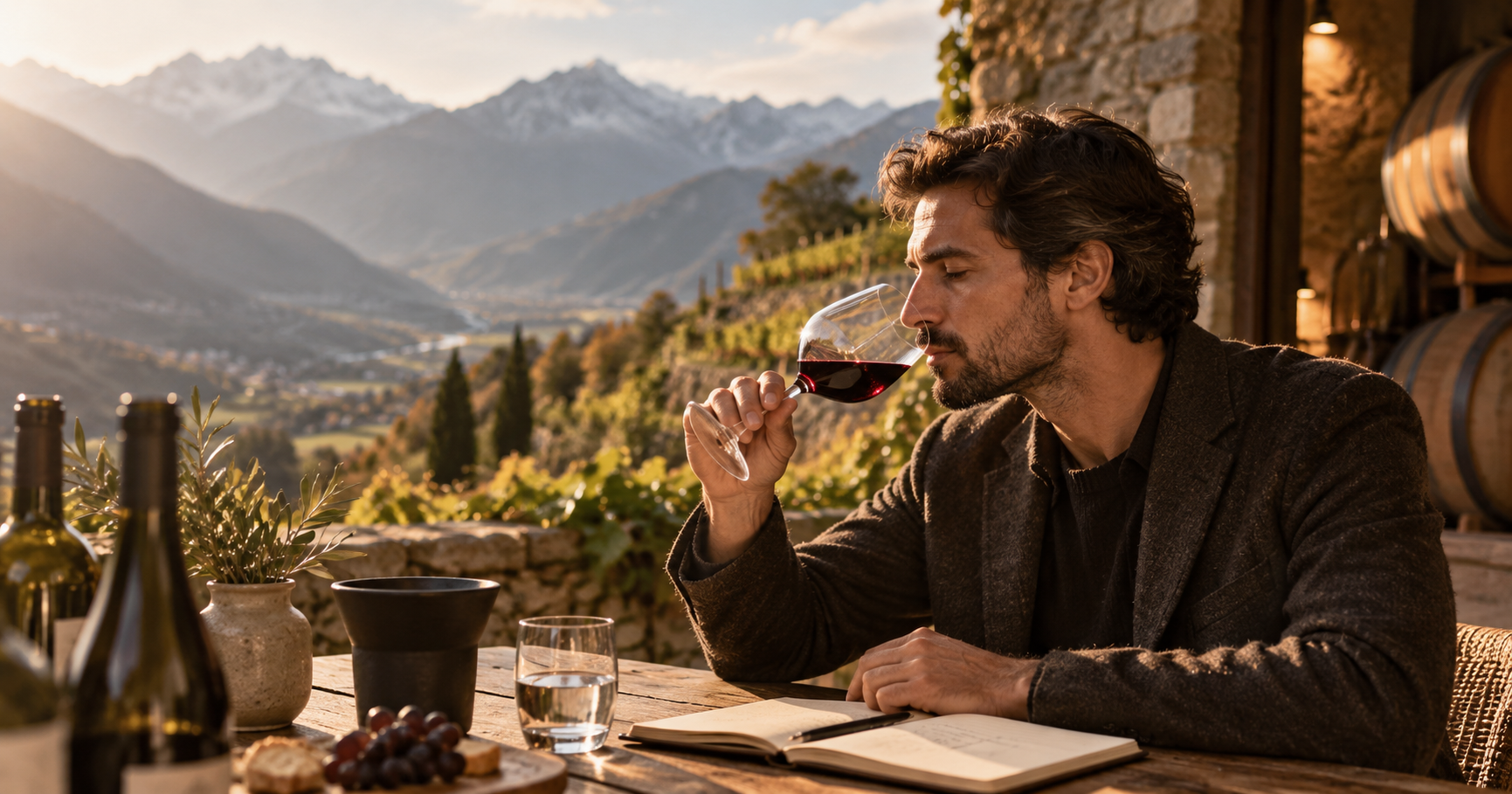 Calice di vino rosso osservato durante una degustazione